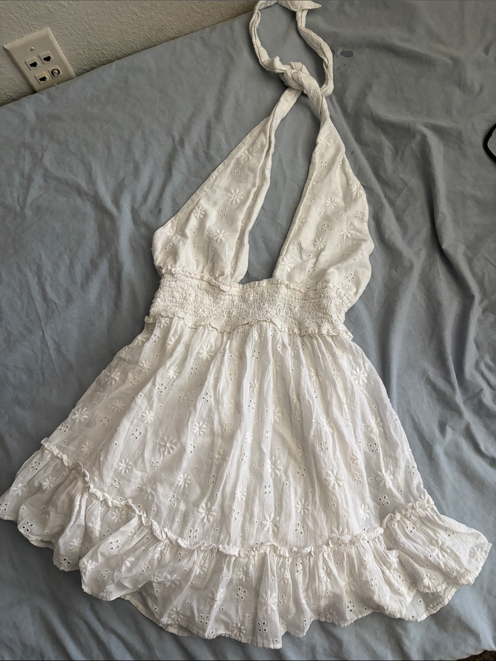 aerie White Eyelet Halter Summer Dress